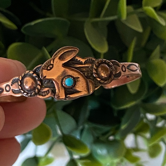 Vintage Wheeler Manufacturing Copper Turquoise Childs Bracelet cuff Southwestern - Picture 2 of 6